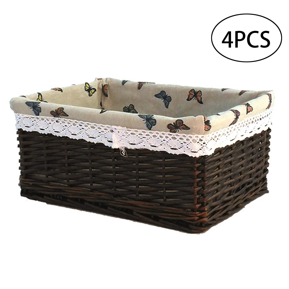 

4pcs Wicker Storage Basket with butterfly-printed Lining Laundry Storage Organizer for Toys Books Clothes