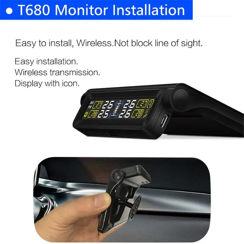 Универсальный умный автомобильный TPMS DC 5 В USB кабель на солнечной энергии два