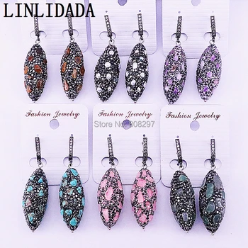 

New Arrival 5Pair Pave Rhinestone Mix color nature stone earrings gem dangle earrings wholesale jewelry for women