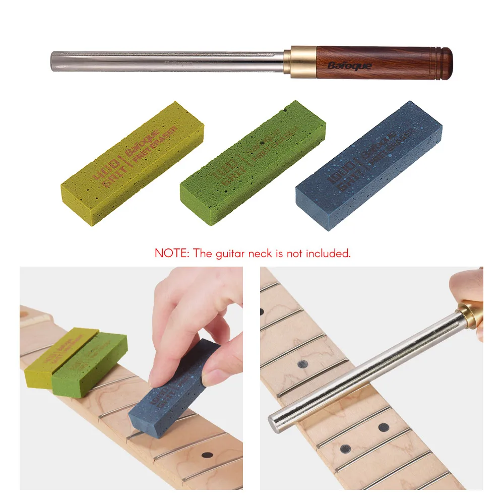 

Guitar Repair Tools Kit 3pcs Guitar Fret Polishing Erasers and Guitar Fret Dressing Metal File with 3 Size Edges Wooden Handle