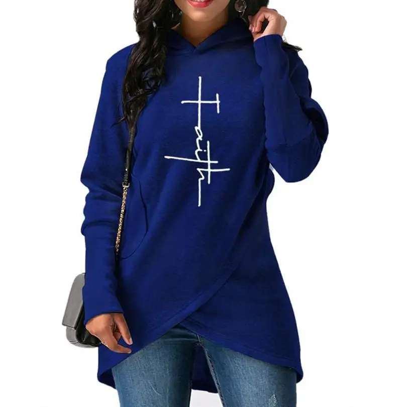 For Women Faith Letters Print Split Tops Sweatshirt Femmes Sweatshirts Hoodies Female Cute Cotton Hoody And For Women Plus