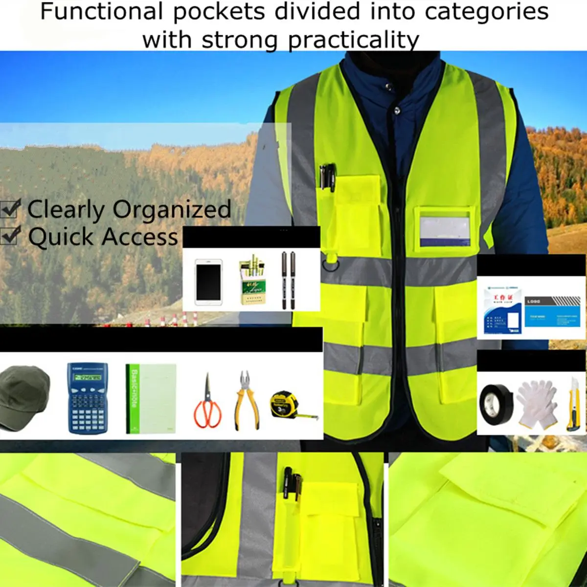 

High Visibility Safety Reflective High Reflectivity Vest Night Work Security Traffic Cycling Wear Fluorescent Green/Orange