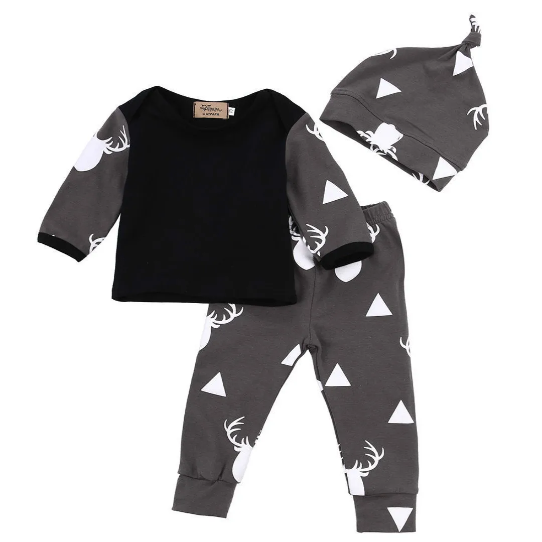 3PCS Pudcoco Cute Infant Baby Girl Boy Deer Tops T-shirt+Pants Leggings Hat Outfits Set | Детская одежда и обувь