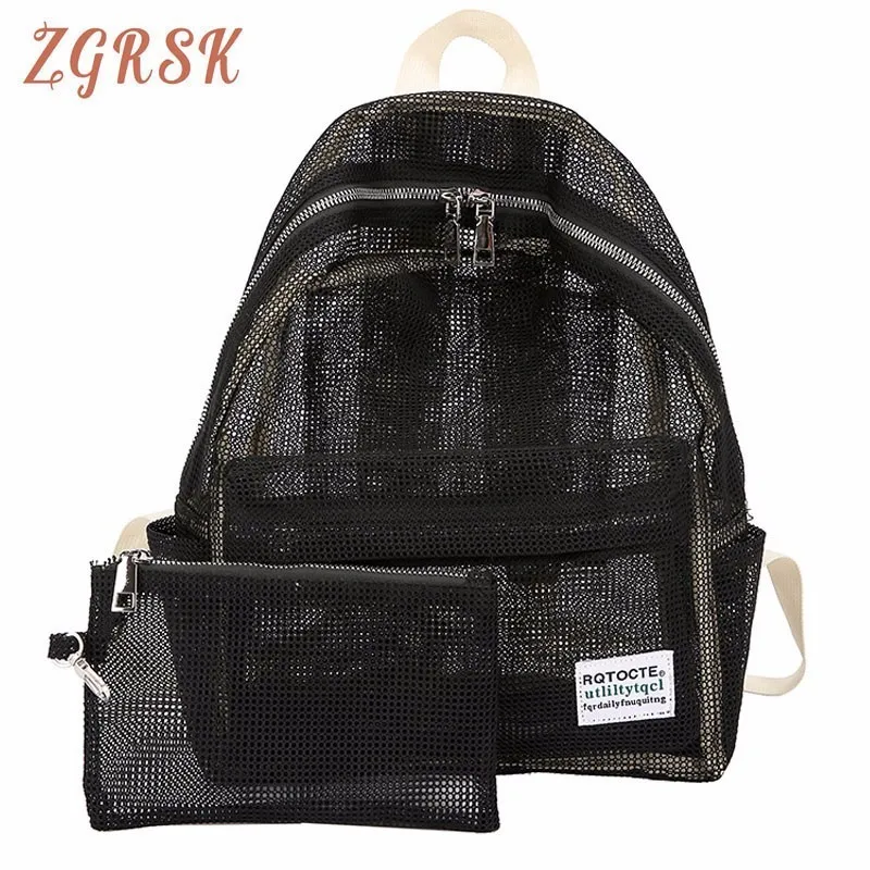 

Women Mesh Fashion Backpack Hollow Out Set Back Pack Campus Casual Travel Backpacks Cute Packae Metwork Girls Concise