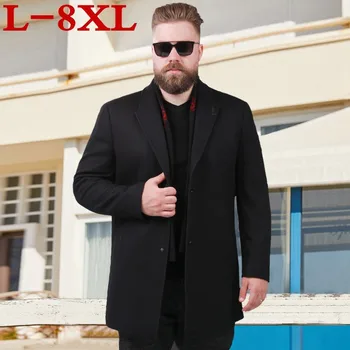 

new 8XL 7XL 6XL plus size Men's business casual Long Wool & Blend jacket Male Single Breasted woolen coats outwear Windbreaker