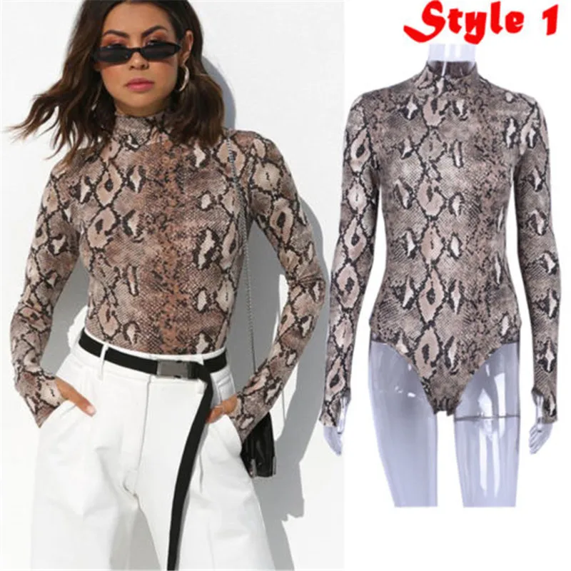 

Trendy Women clothes Turtle Neck Geometry Ladies Bodysuit Stretch Leotard Long Sleeve Polyester Jumpsuit one pieces