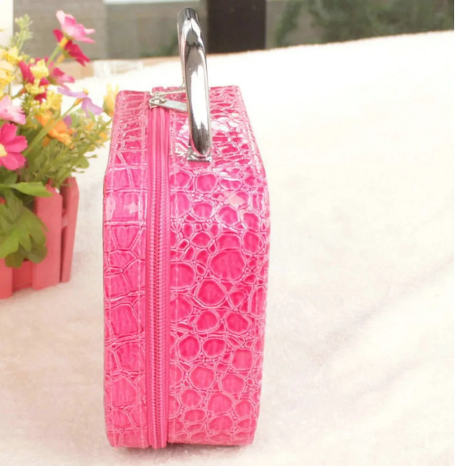 Synthetic Leather Travel Makeup Bag Cosmetics Female Red Make Up Toilet Organizer Road Case For Women Beautiful Stone Box Zipper