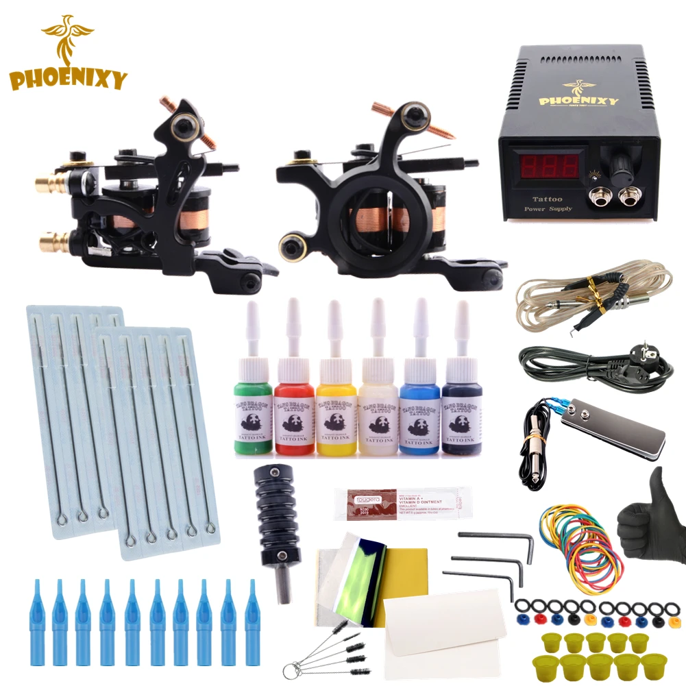 Complete Tattoo Kit Liner Tattoo Machine Shader Tattoo Gun 6Color Inks