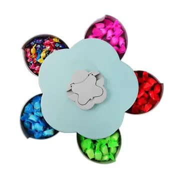 

Rotating Candy Box Creative Five Compartments Dried Fruit Plate Party Snacks Serving Tray For Appetizer Nuts Salad Bar(Blue)