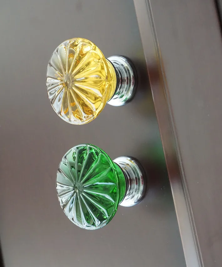 Цветочные ручки для кухонного шкафа с хрусталем ручки для комода тянет золото Стекло выглядит желтый зеленый кухонный шкаф Современная дверная ручка стиль