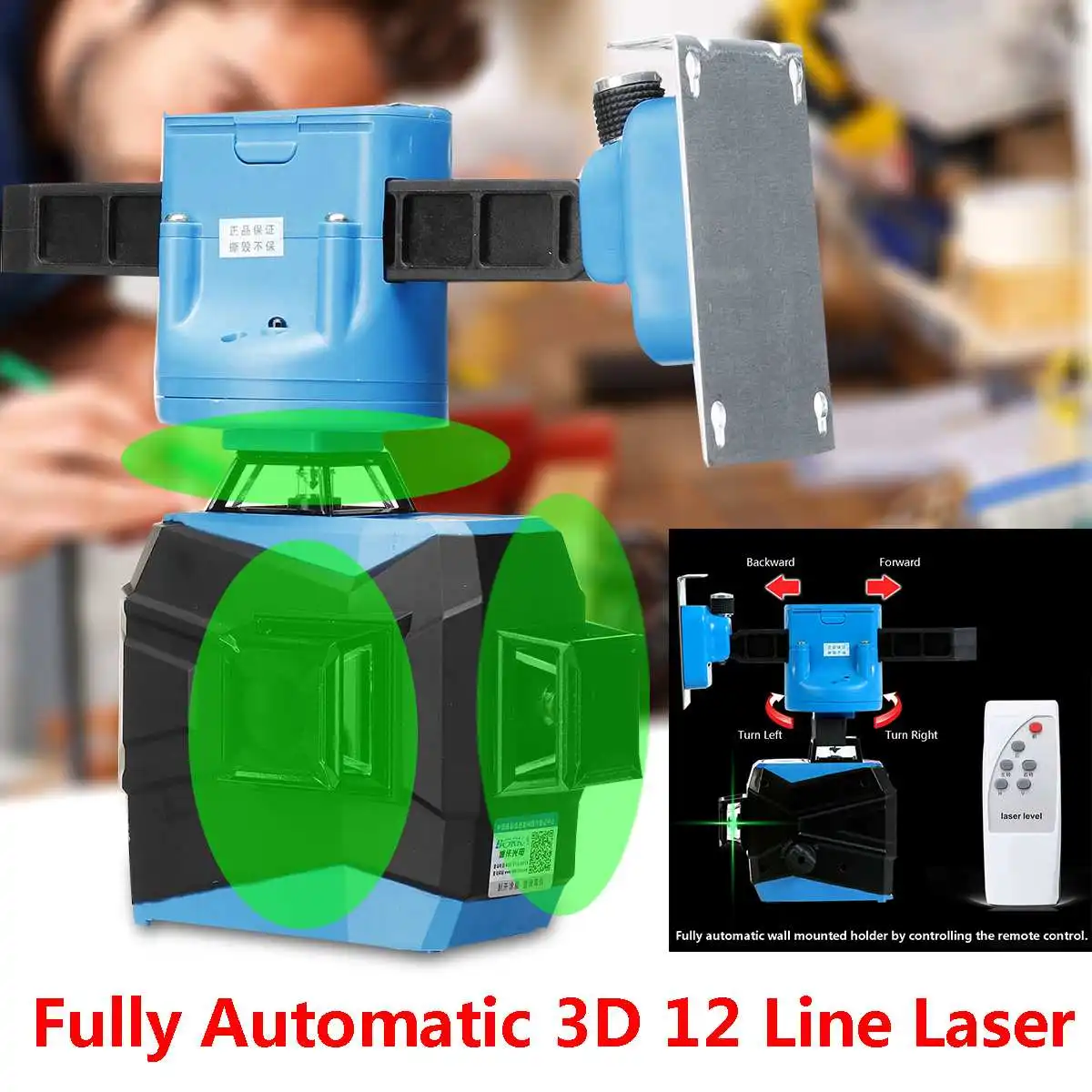 

532nm 12 Lines 3D 360 40m Green Laser Level Self Leveling Measure Auto Control Mount Remote Fully Automatic Holder Waterproof