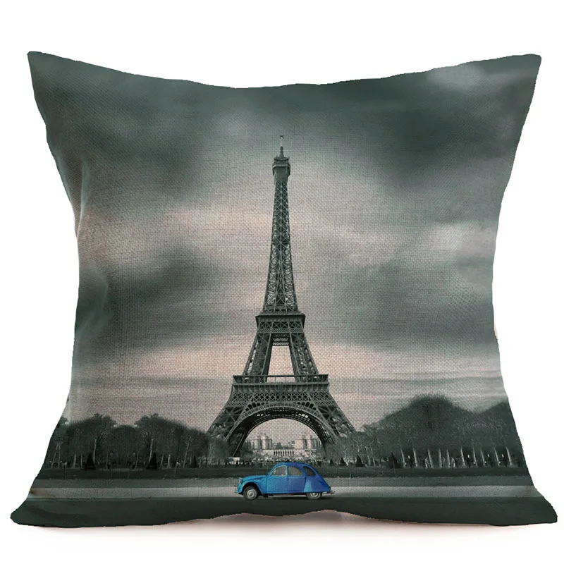 buy 45x45cm Vintage Franch Paris Eiffel Tower Pillow Cover Cotton Linen Cushion Cover Retro Car Sofa Throw Pillowcase Home Decor