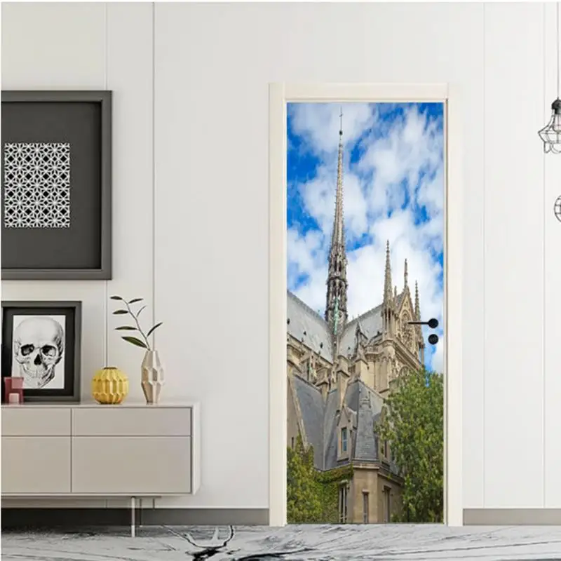 

Notre Dame De Paris Landscape Door Decoration Sticker Waterproof Removable Innovative Door Self - Adhesive Building Door Sticker