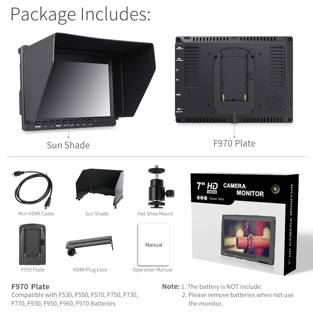 Hdmi da Câmera Externo para Câmeras Monitor de Campo 7 Polegada 4 k Dslr Monitor Lcd Ips hd 1280x800 Vídeo Auxiliar Nikon Sony Canon Cardan - Image 6