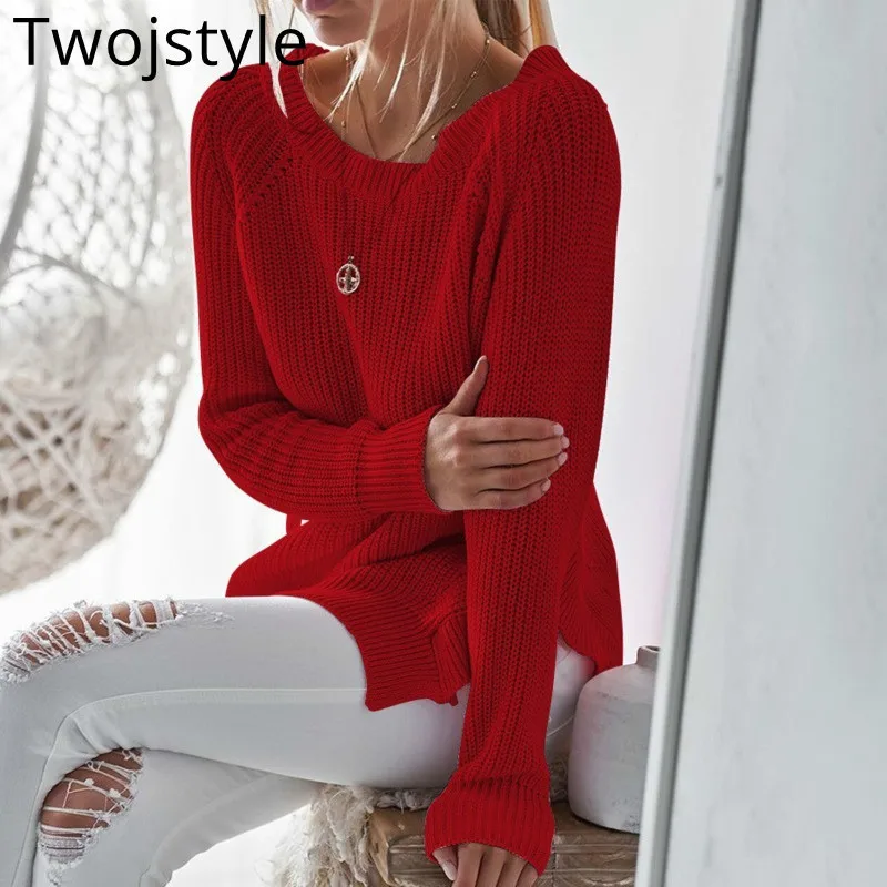 Twojstyle осенний женский хлопковый свитер модный большой размер круглый воротник с