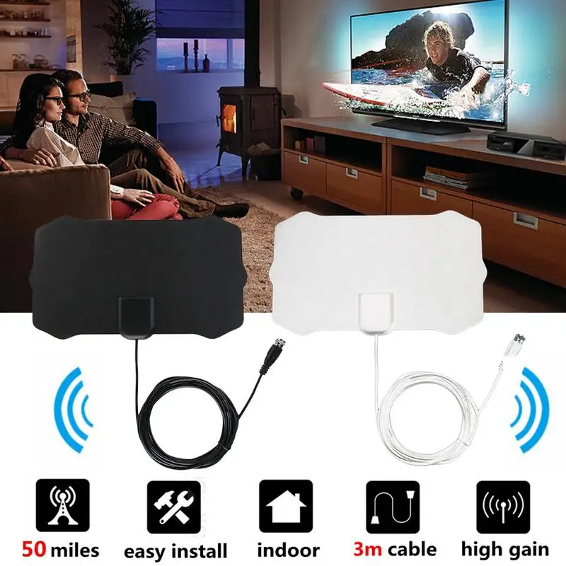 

50 Miles 3.7M Indoor Digital TV Surf TV Antennas Receiver Amplifier Mini DVB-T/T2 Aerial UHF VHF For F - Head With TV Adapter