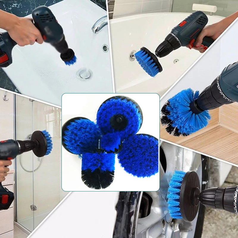

5pcs Yellow/ Blue Brush Power Scrubber Drill Brush Set Cleaner Spin Bathroom Tub Shower Tile Grout Wall