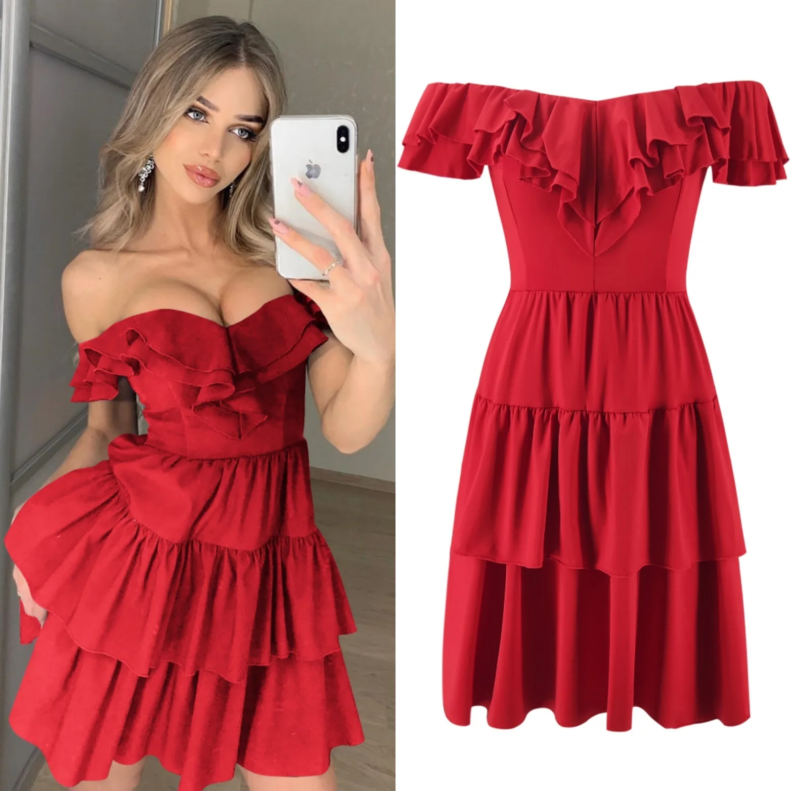 

Women Sexy Party Dress 2019 Summer Off the Shoulder Short Sleeve Ruffle Cake Dresses Casual Strapless Tube Tops Dress Plus Size