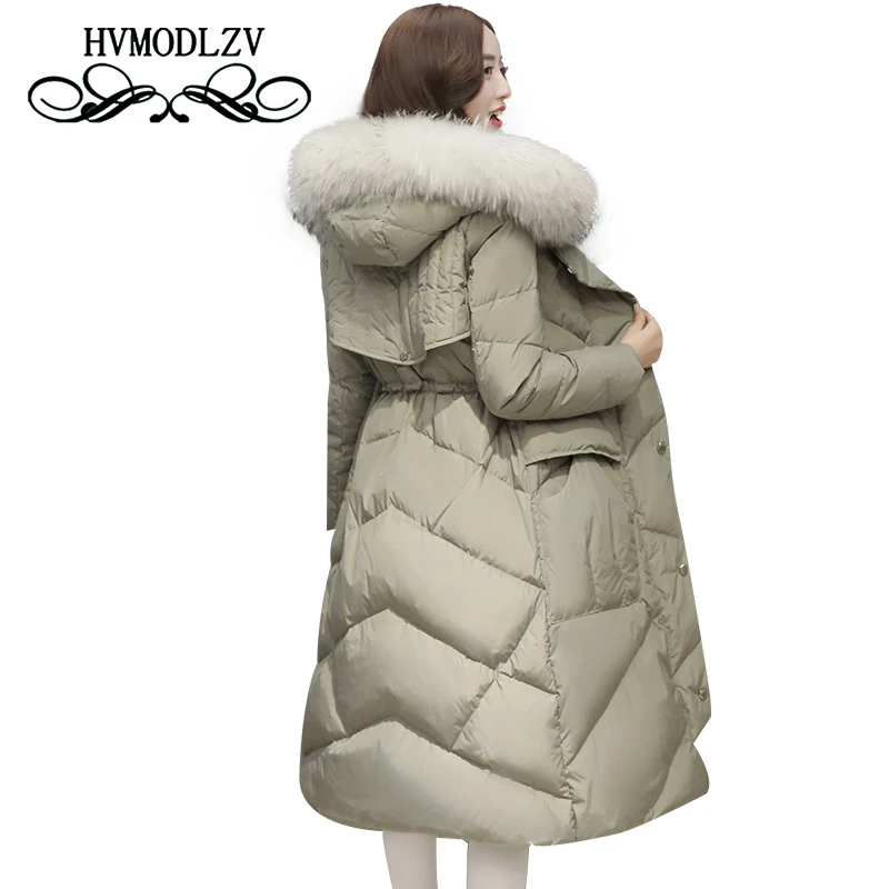 Зимний женский длинный пуховик, пальто, верхний уровень, утиный пух, сохраняющий тепло, Женское пальто размера плюс, с капюшоном, меховой воротник, куртки PJ341