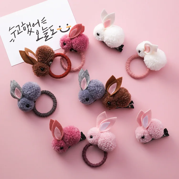 

Fashion Cartoon Plush Bunny Hairpin for Women Girls Children Soft Cute Hair Rope Soft Sister Cute Rabbits Wool Side Clip