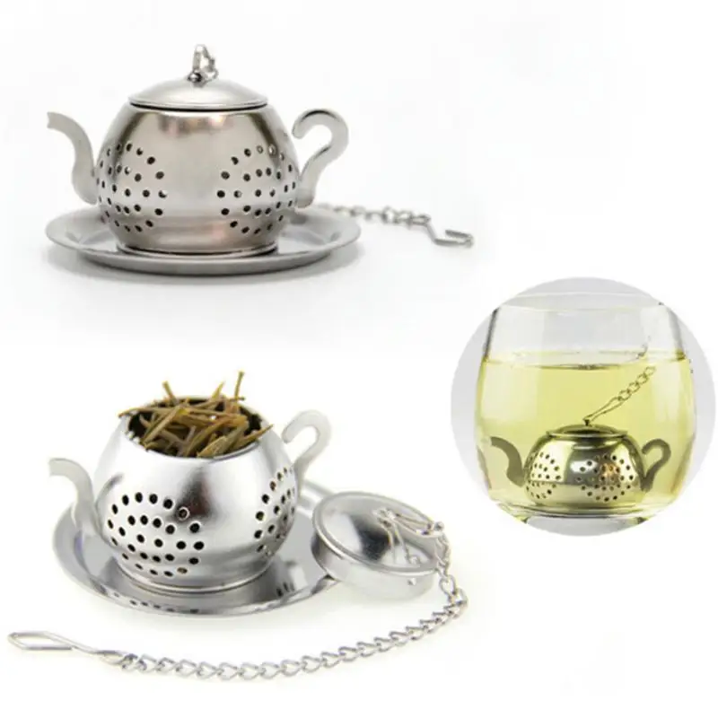 Stainless Steel Tea Infuser Reusable Loose Leaf Mesh Tea Filter Tea Strainer with Lid and Extended Chain Hook