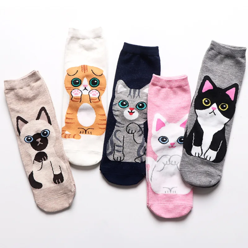 

PEONFLY Women Socks Funny Cartoon Cat Cute 2019 Fashion Harajuku Street Hip Hop Female Casual Cotton Short Socks Hosiery Spring