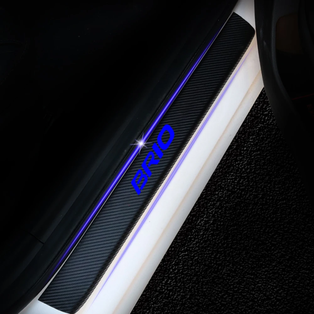 Углеволоконная виниловая Стикеры для Honda Brio автомобиля порога двери пороги Накладка на задний бампер стайлинга автомобилей Авто Часть 4 шт