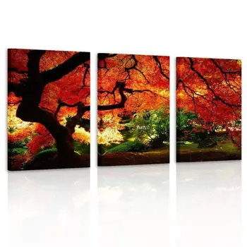 

3 Pieces Of Canvas Printing Wall Art Red Maple Contemporary Landscape Home Decoration Painting