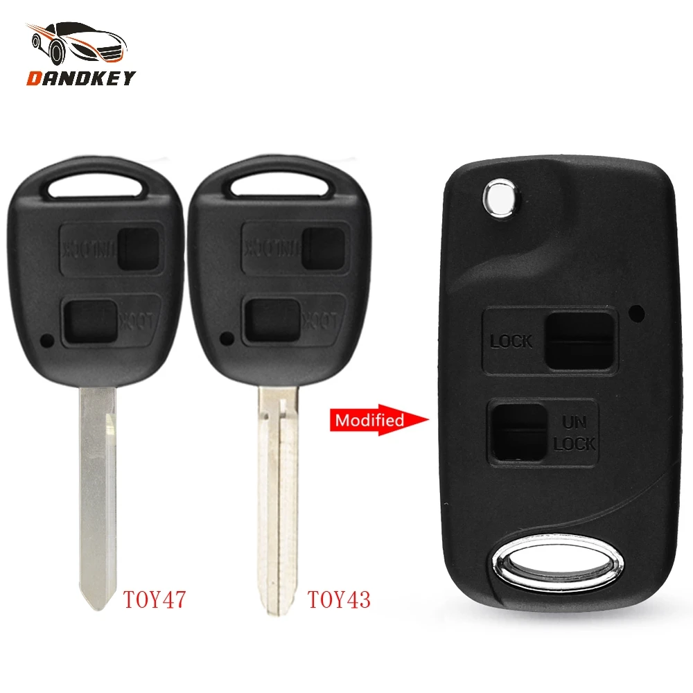 Dandkey Складной флип 2 кнопки дистанционного ключа оболочки для Toyota RAV4 Avalon Yaris Prado