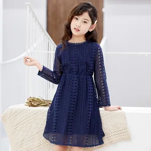 Kids Dress Long Sleeve Lace Teenage Wedding Party Dress For Kids Girl White Blue