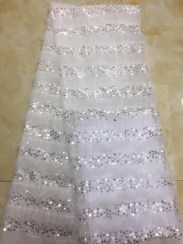 

Latest High Quality African Tulle Lace Fabric Nigeria Lace Fabric 2019 white Color French Sequins Net Lace Materials