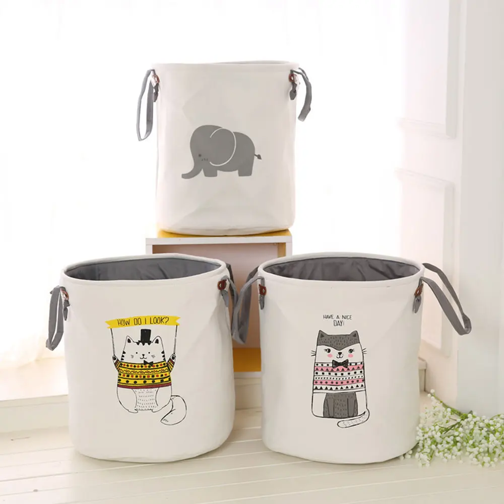 

Foldable Laundry Basket for Dirty Clothes White Gray Canvas Toys baskets bag Organizer kids Home Storage washing Organization