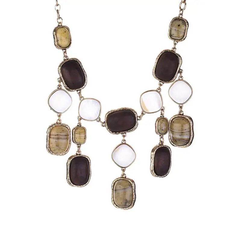 

Necklace Women Retro Ethnic Style Multi-layer Iron Chain Alloy Resin Fashionable Simple Skin-friendly Elegant Pendant Necklace