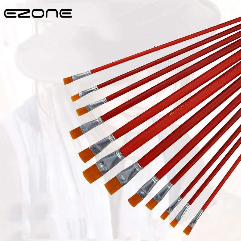 EZONE 1PC Creative Painting Brush New Style Oil Painting Pens Red Rod Nylon Hair Children Art Students Painting Tool Flat Brush