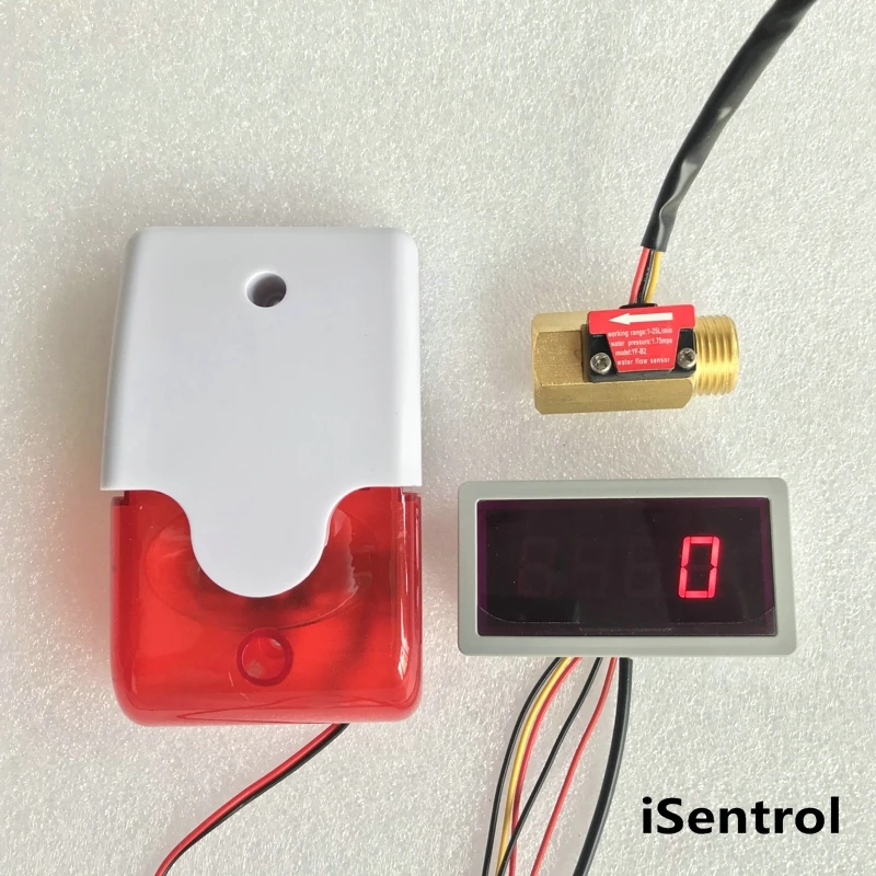 

US308MT Electronic Flow Meter Alarmer YF-B2 1-25L/min brass hall effect water flow sensor iSentrol Electronics
