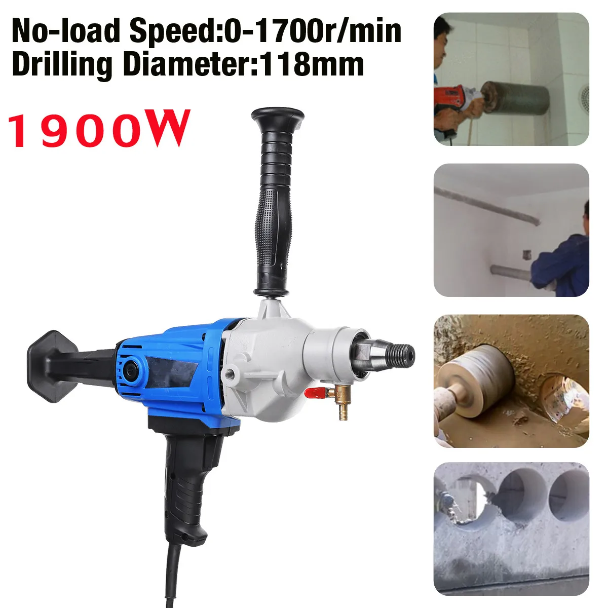 

1900W 220V 118mm Diamond Core Drill Wet Handheld Concrete Core Drilling Machine with Water Pump Accessories