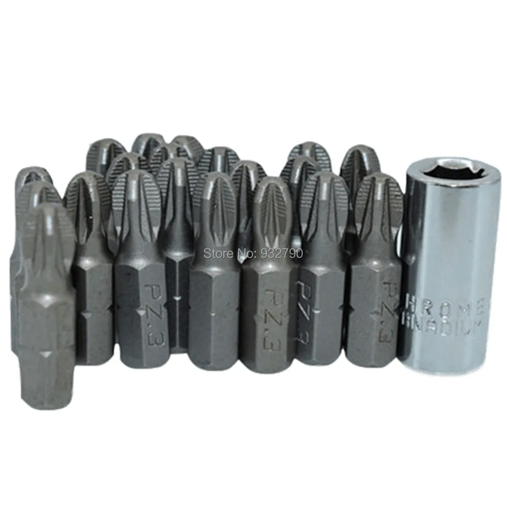 20pcs 25mm PH2/PZ1/PZ2/PZ3 POZI Screwdriver Insert Bits + 1/4" Square