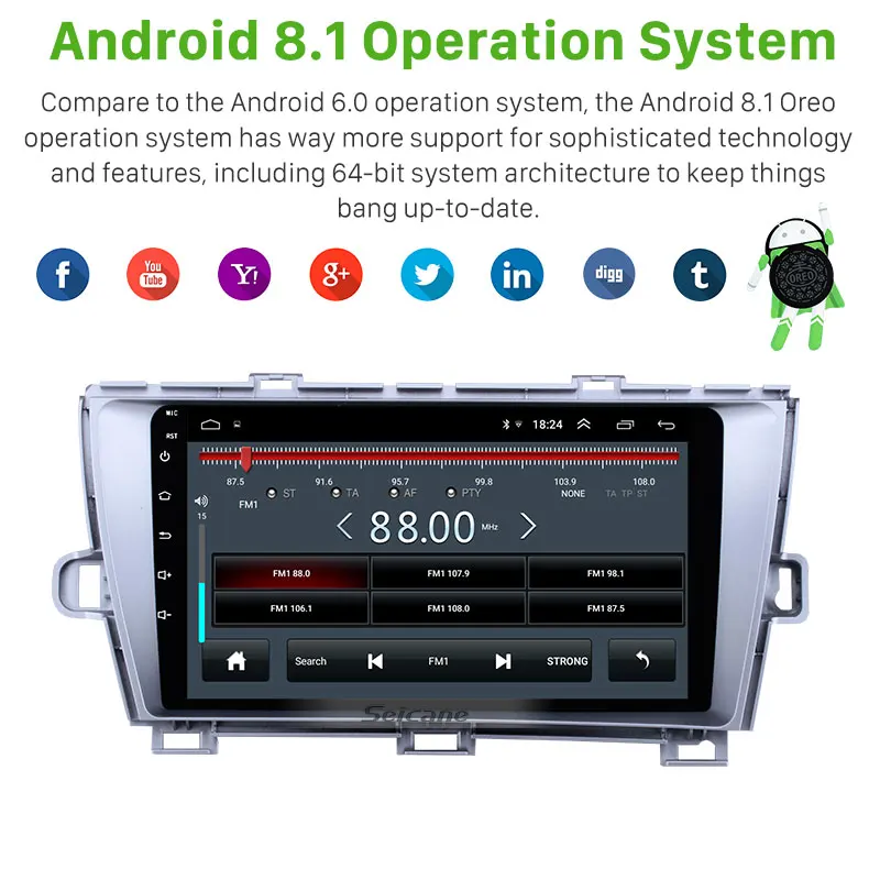 Sale Seicane 2Din Android 8.1 9" Head Unit Car Radio Stereo GPS car Multimedia Player For Toyota Prius 2009-2013 Left hand driver 2