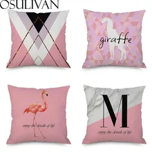 

Osulivan Pink Geometric Letter Animal Cushion Cover North Europe Pillow Case For Home Hotel Room Cafe Sofa Bed Car Decoration