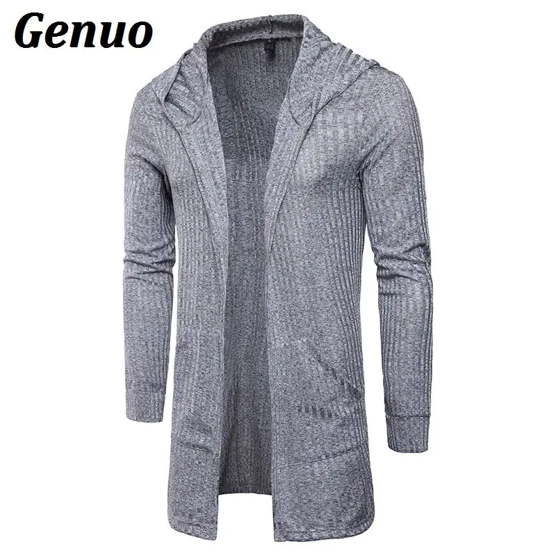 

Genuo Mens Sweater Long Sleeve Cardigans Male Casual Solid Hooded Long Coat Clothings Fashion Autumn Shirt Men Streetwear