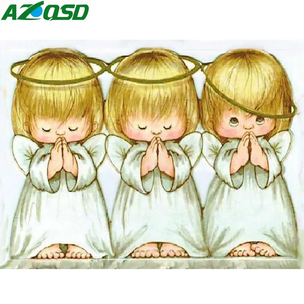 

AZQSD Diamond Painting Cartoon Angels Wall Art DIY Christmas Gift Diamond Embroidery Mosaic Needlework Full Square Home Decor