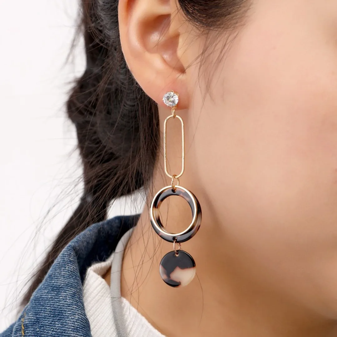 

Creative Leopard Print Geometric Metal Earring Charming Shell Crystal Drop Dangle Earring Vintage Jewelry Shellhard bijoux femme