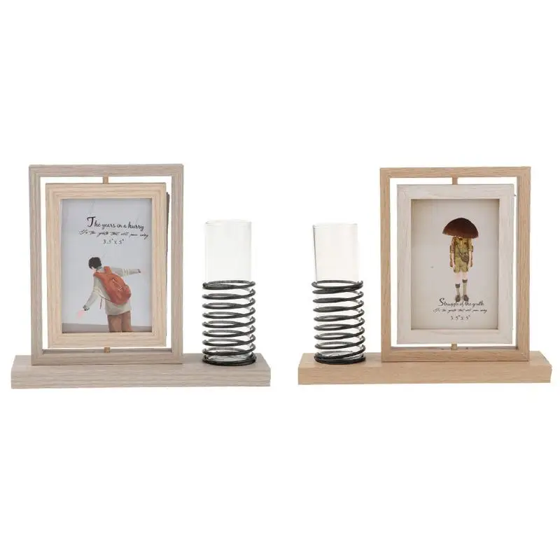 

Creative Rotating Double-sided Photo Frame Water Glass Vase Multifunction Pen Holder Storage Rack Home Office Desktop Decoration