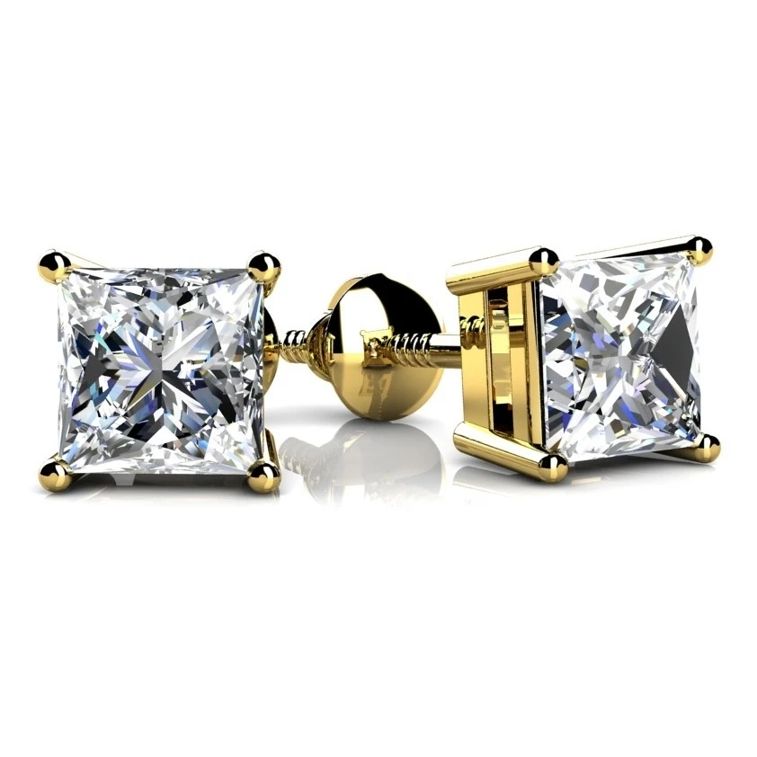 Princess Cut Natural Diamond Stud Earrings In 10k Yellow Gold (0.25 Carat F-G SI2) | Украшения и аксессуары