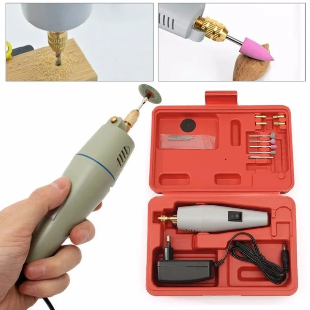 

200-240V Mini electric drill 15pcs grinding accessories + adapter Multifunction Engraving machine Electric tool set kit EU Plug