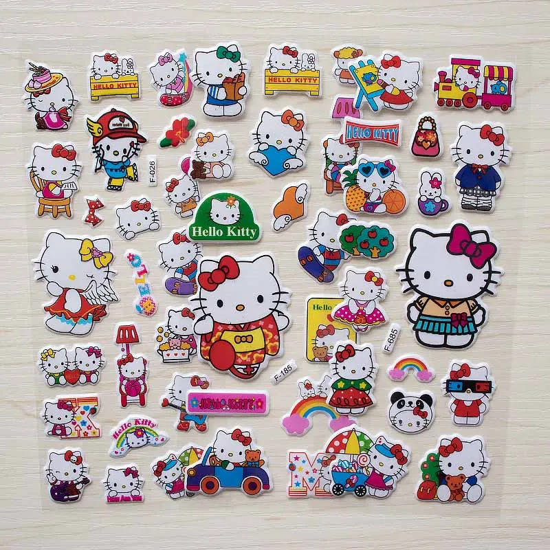 

6 unids / set, drawing "Hello Kitty" 3D Cartoon Bubble Children Fun prizes Cat Scrapbook Notebook stickers Kids Toy