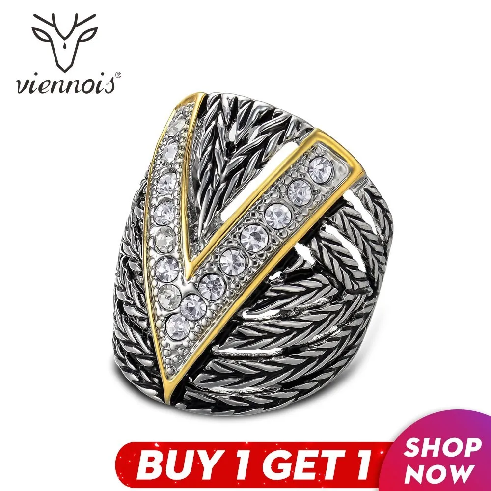 

Viennois Gun Color Geometric Finger Rings For women Rhinestone Cocktail Ring Party Fashion Jewelry
