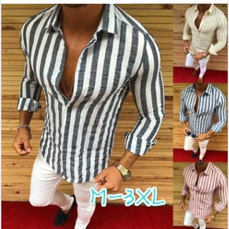 Moomphya 2019 New Stylish Printed stripes men shirt Classical modis long sleeve shirt men Streetwear striped camisa masculina