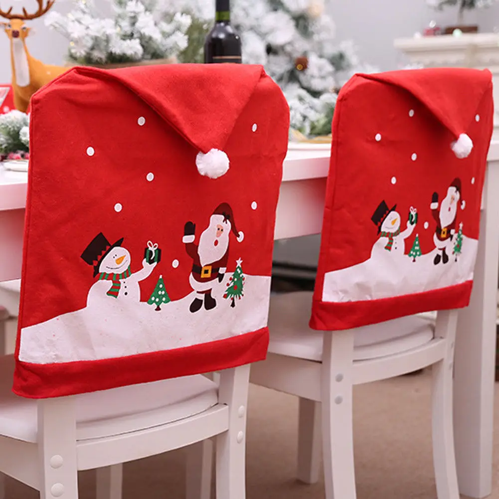 

Christmas Santa Hat Chair Covers Christmas Decor Kitchen Dinner Xmas Cap Party Ornament