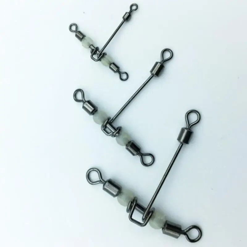 

10pcs 3 way luminous T-shape Cross-line Rolling Swivel with Pearl Beads Fishing Swivels Fishhooks Fishing Connector Fishing Tool